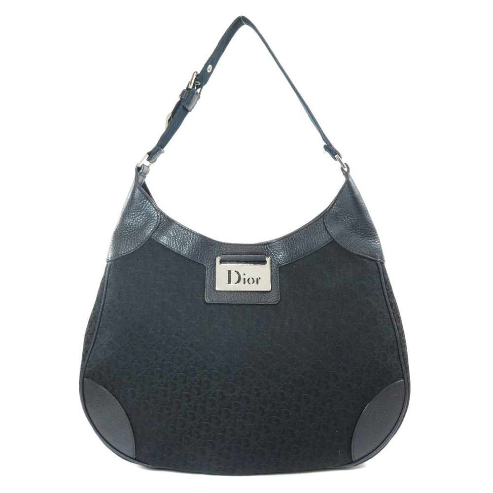 Christian Dior Trotter Pattern Shoulder Bag Canvas Black